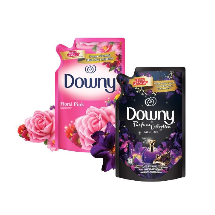 Downy Pelembut Pewangi Floral Pink 720ml+Hitam Mystique Refill 680ml Pewangi Pelembut Konsentrat