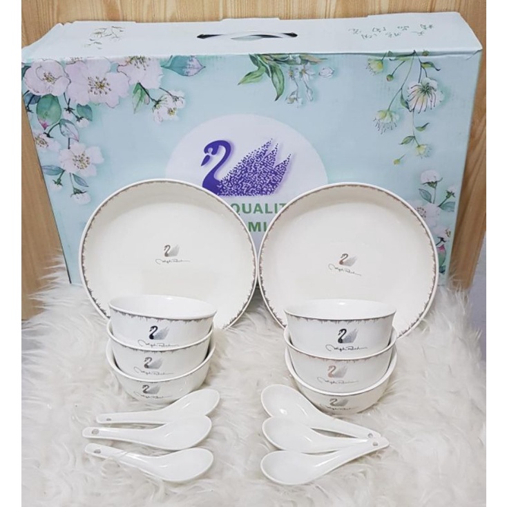BPT - WBOWL1208 Mangkok Keramik Set Isi 8 Pcs / Mangkok Motif Angsa Import