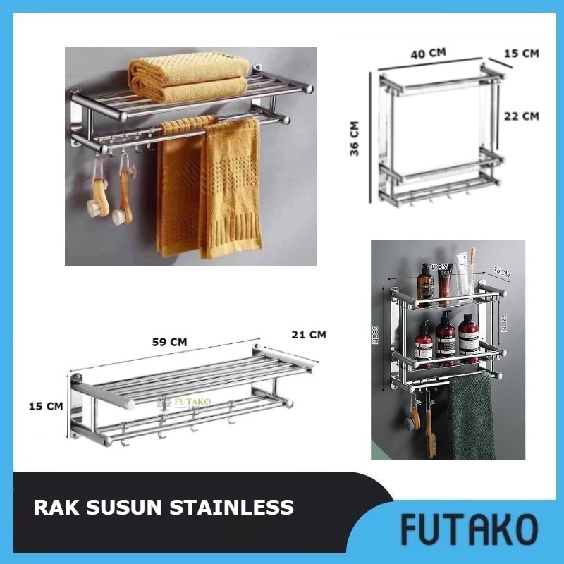 FUTAKO GANTUNGAN HANDUK / RAK HANDUK STAINLESS RACK TOWEL SUSUN SUS 304 PENGEMASAN TANPA BUBBLE WRAP