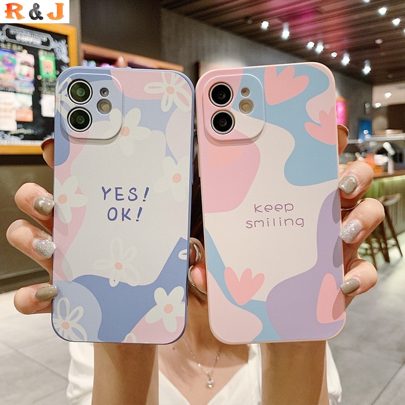 INS Flower Chrysanthemum Case for OPPO A15S A15 A16 A5S Reno 6 5G Reno 6 Z A3S A5S A12 8 Pro C11 Keep Smiling Soft Cover R&amp;J