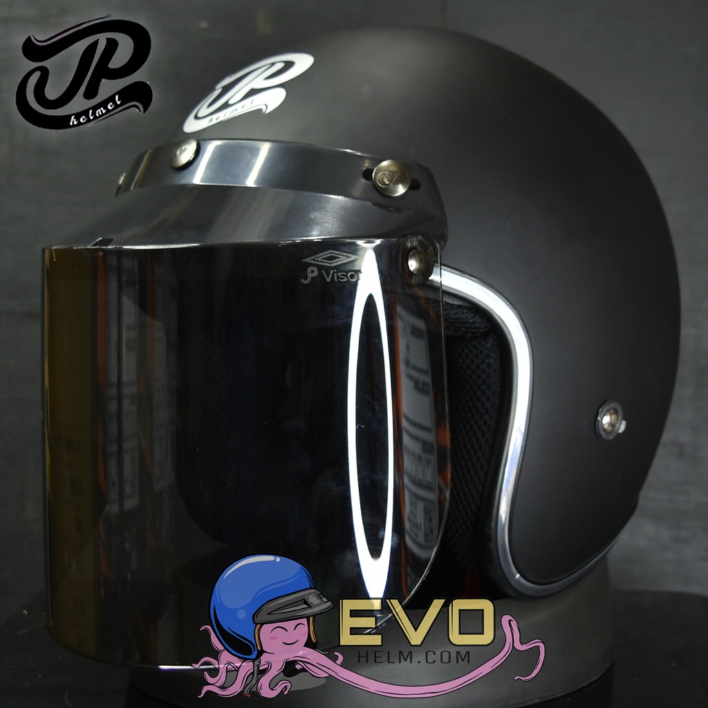 HELM BOGO JPX_JP NEW BIGIE_SOLID - BLACK DOFF + KACA