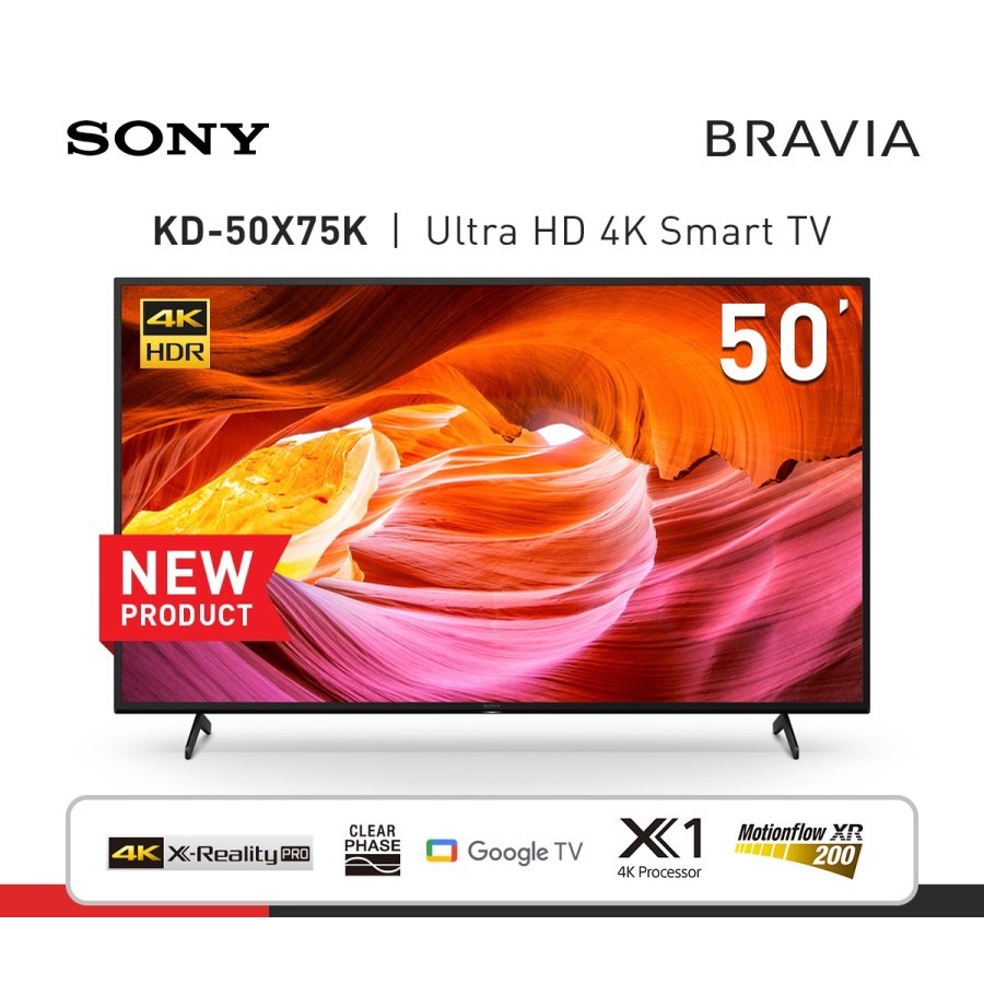 SONY Bravia LED TV 4K HDR 50 Inch, Smart TV KD-50X75K Original - Black