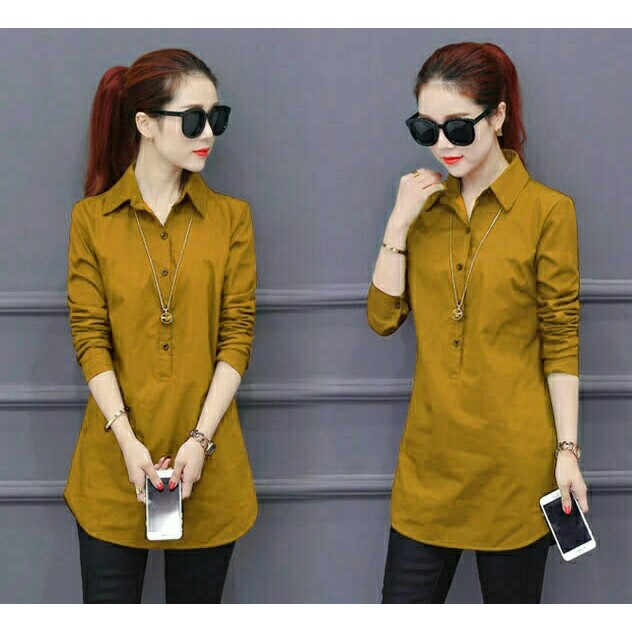 PROMO ATASAN PAKAIAN WANITA REMAJA hem marisa kuning cwe baju kemeja perempuan PESTA NATAL KANTOR KU