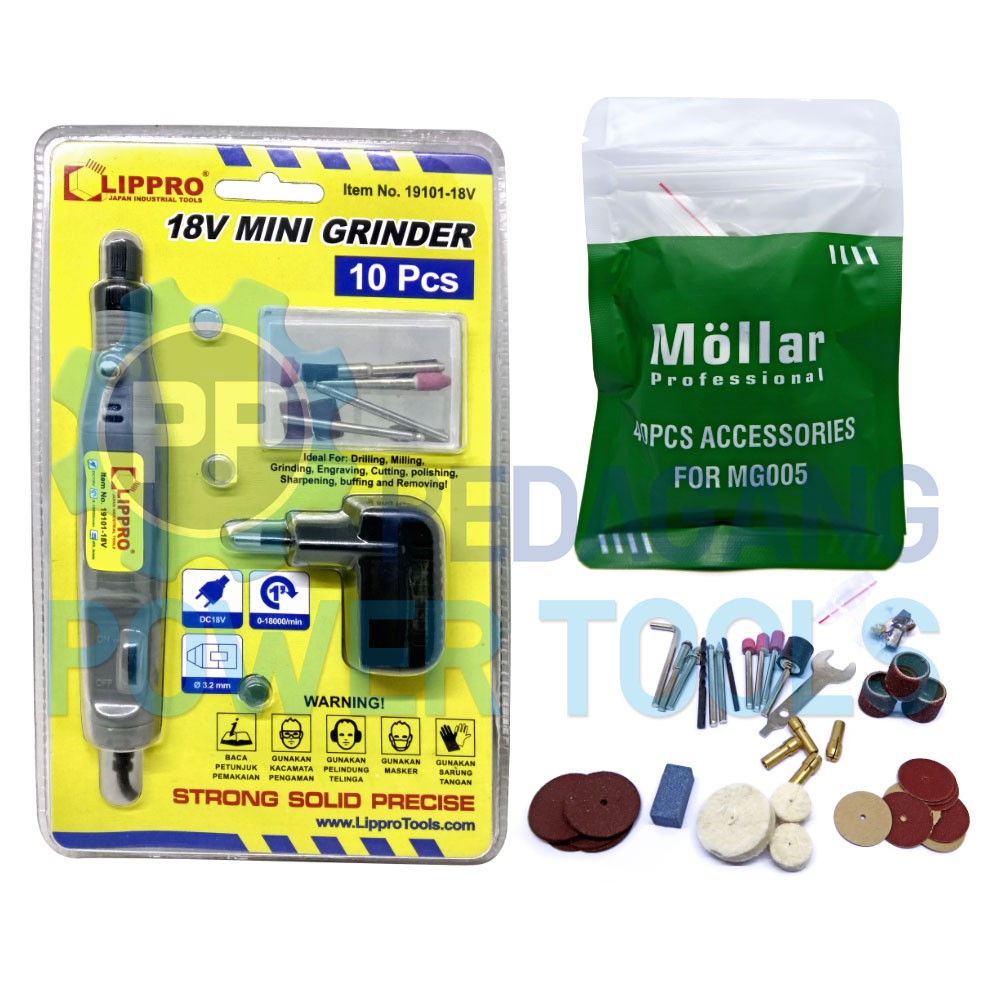 LIPPRO MINI GRINDER SET 10 PCS BATERAI 18V & 40 PCS AKSESORIS TUNER