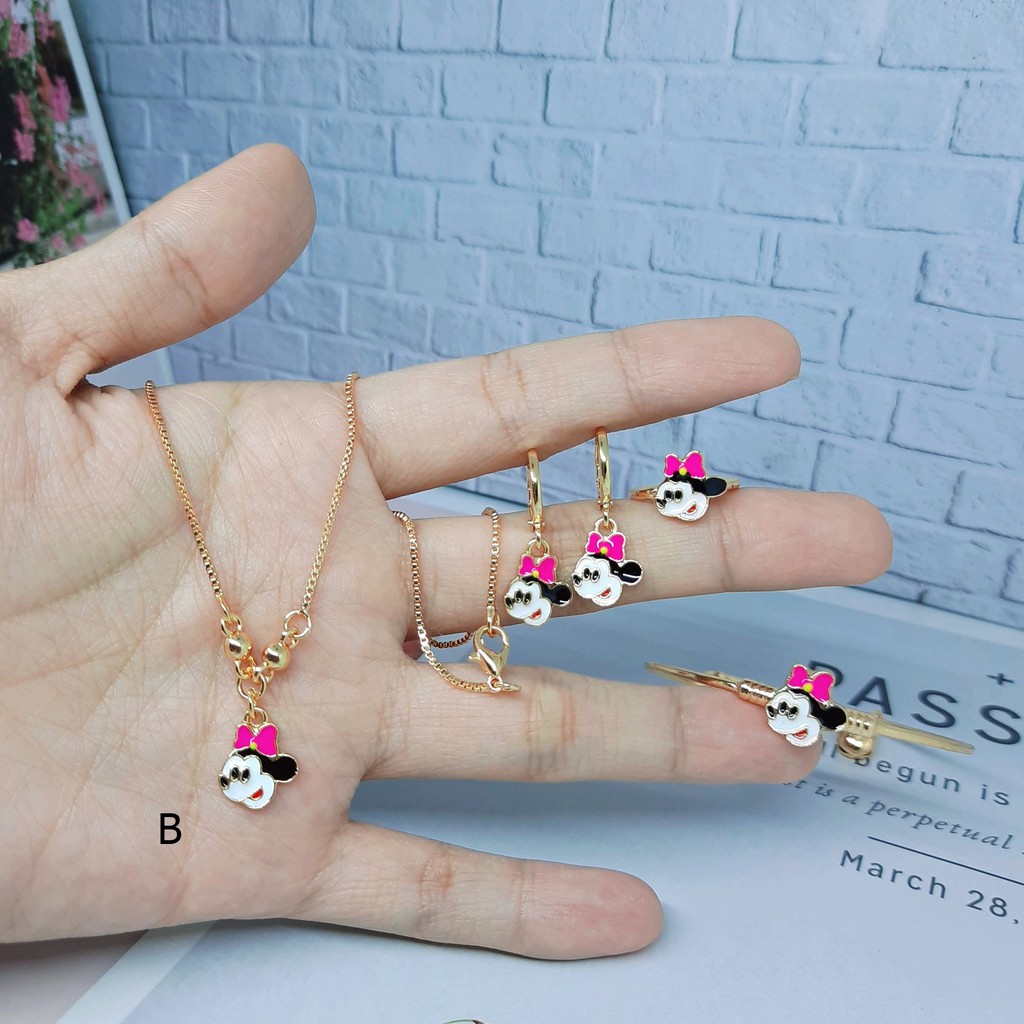 Set Xuping Anak Kalung Koye Gelang Anting Cincin Karakter Kartun Miki Polkadot - BS028