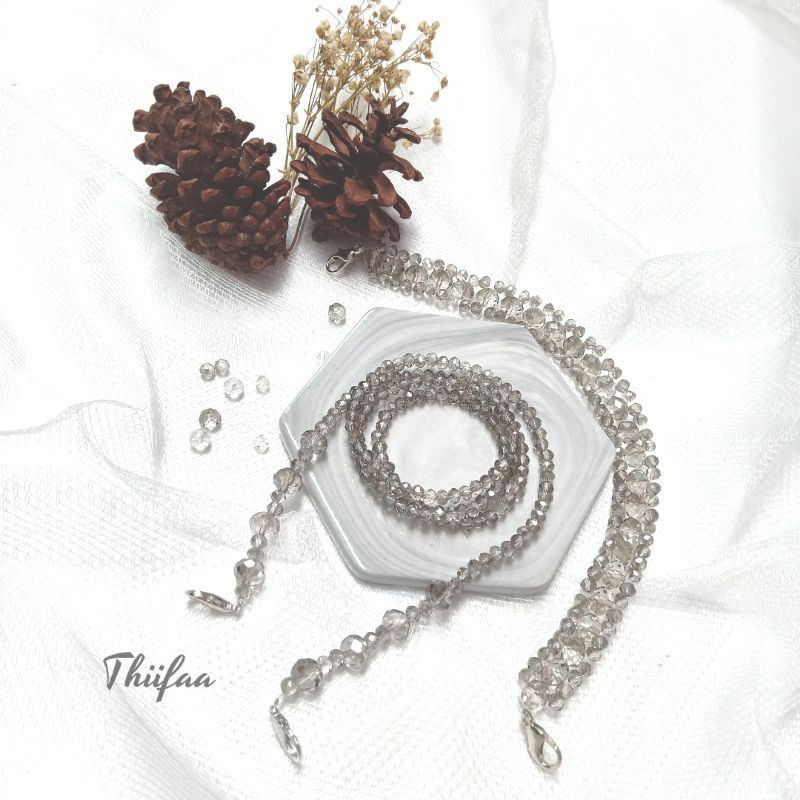 Paket set strap masker hijab dan konektor pengait masker hijab mutiara kristal