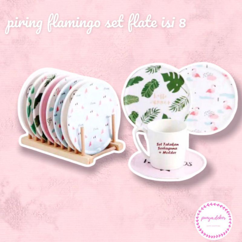 WAJIB EXTRA DUS❗Piring Flamingo set plate isi 8