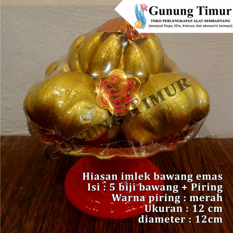 Hiasan Imlek Bawang Emas / Pajangan Imlek / Bawang Emas Bonus Piring Merah