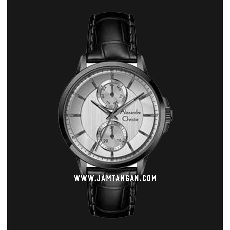 Alexandre Christie AC 6576 MFLIGGR Men Silver Dial Black Leather Strap