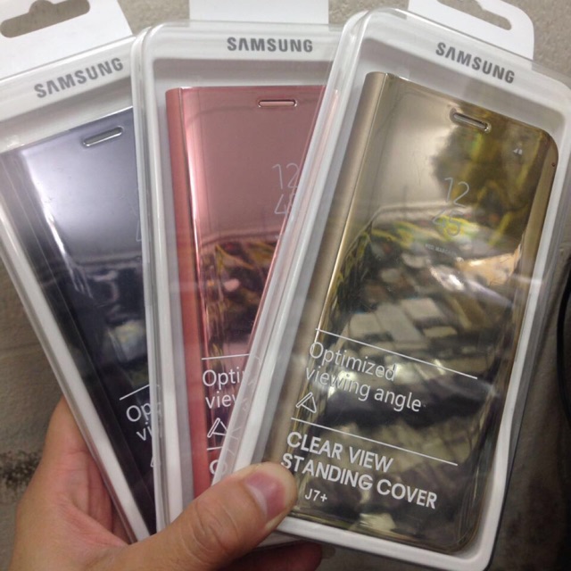 Flip Case Mirror Standing Samsung J7+ J7 Plus Flip cover Flip Wallet Miror Original Samsung J7Plus