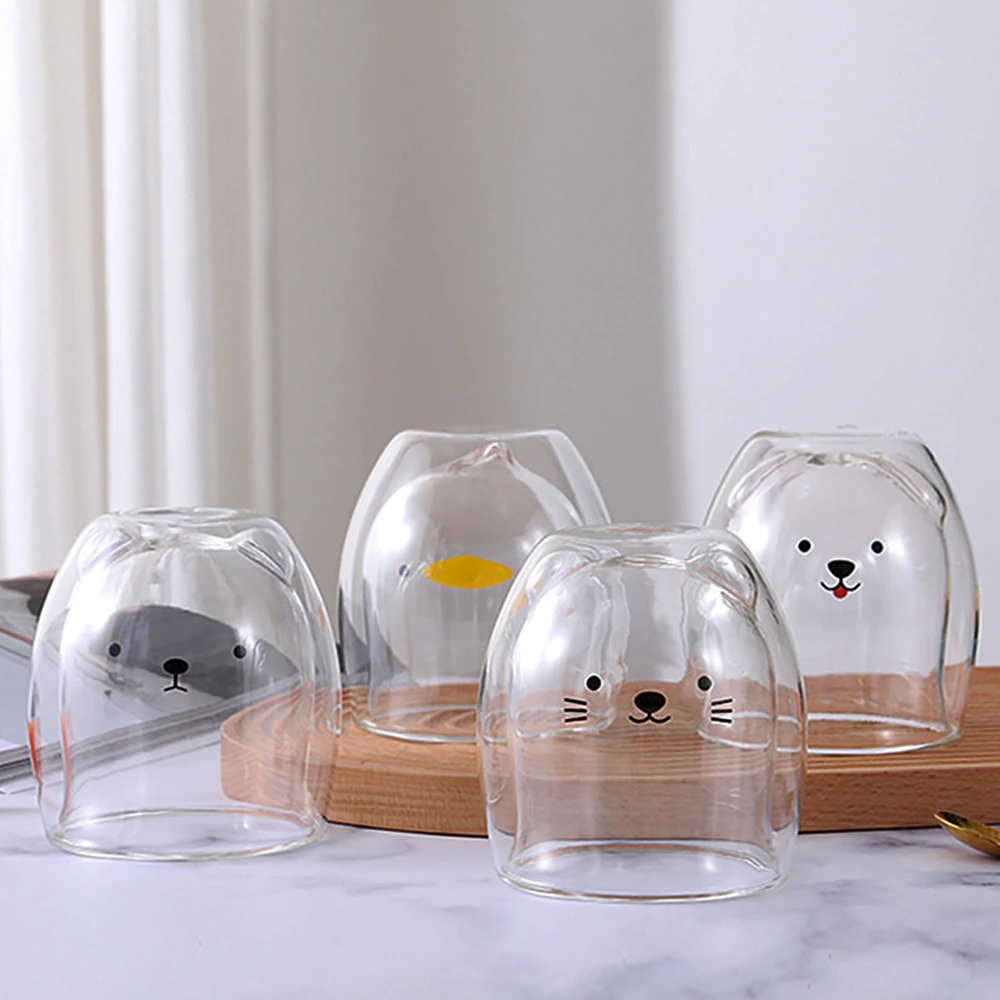 Gelas Unik Lucu Imut Karakter Cangkir Gelas Kopi Teh Susu Double Wall Glass Tahan Panas Insulated Cup Mug-1