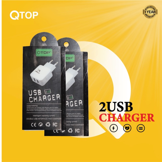 QTOP Charger Original 2Usb Fast Charger SERIES TRANSFORMER [GARANSI]