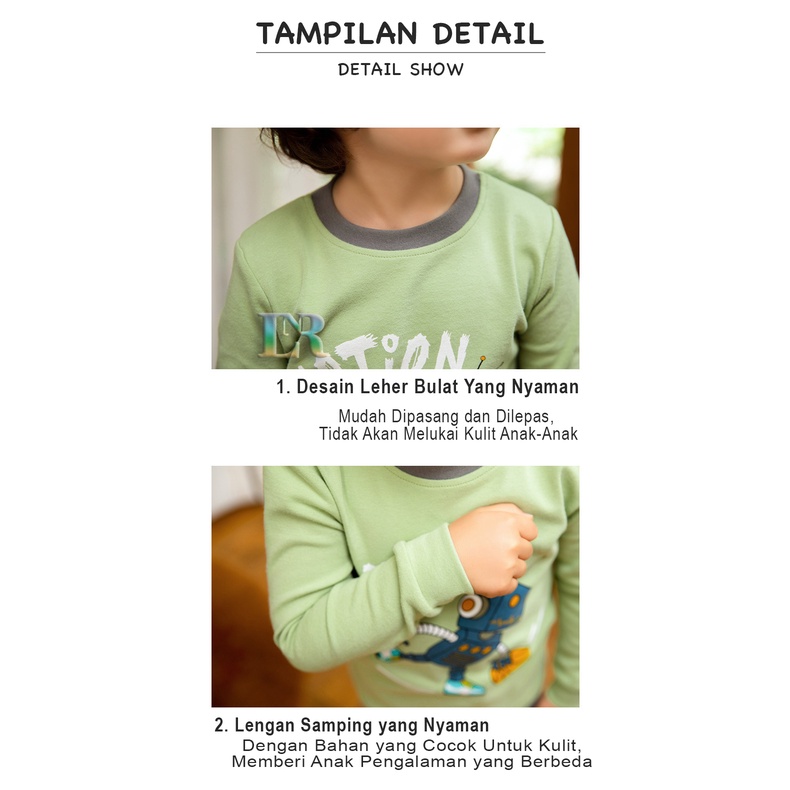 Baju Anak Laki-Laki Baju Setelan Celana Panjang Superhero Batman Ironman Roar Motion Robot Tobot Baju Tidur Musim Dingin Bahan 95% Katun Halus Lembut Tebal HYTS