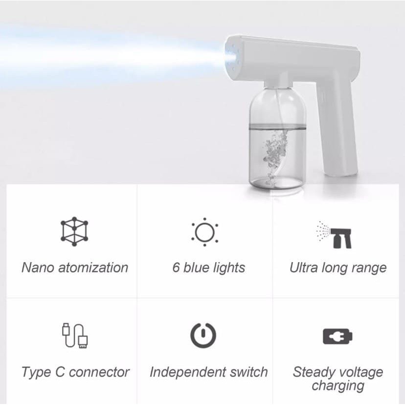 Nano Spray Gun Disinfectant Wireless Disinfektan UV Atomizer Semprotan