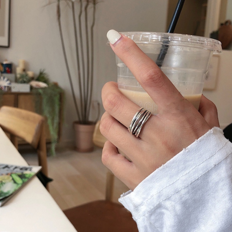 Cincin Jari Telunjuk Model Terbuka Dapat Disesuaikan Bahan S925 silver Gaya retro 40 Untuk Pasangan