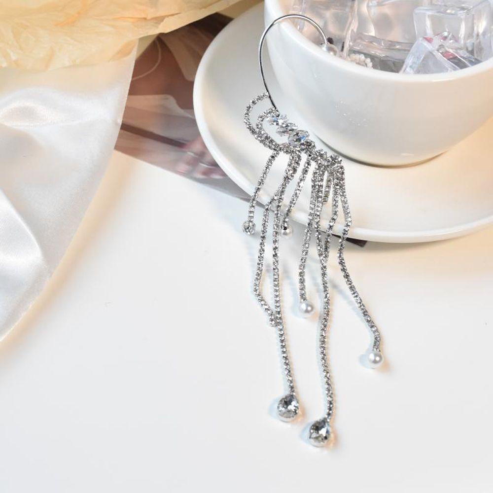 Mxbeauty Anting Tssel Kristal Multi-layer Retro Fashion Perhiasan Zirkon Kilat Gaya Korea Klip Telinga