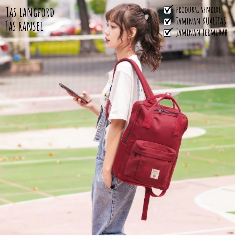 Tas Ransel Wanita - Sekolah Kuliah Kerja Traveling Laptop Kapasitas Besar Waterproof Anti Air Multifungsi Stylish Remaja Model Korea Import Original Simple Classic Elegan Premium Perempuan Cewek