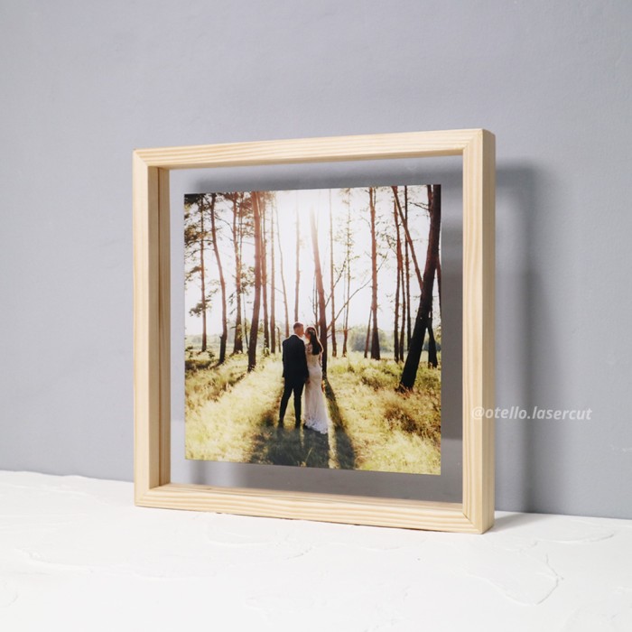 Wooden Floating Frame Photo Square Custom Gift Valentine Foto Pacar Hadiah Kado Sahabat