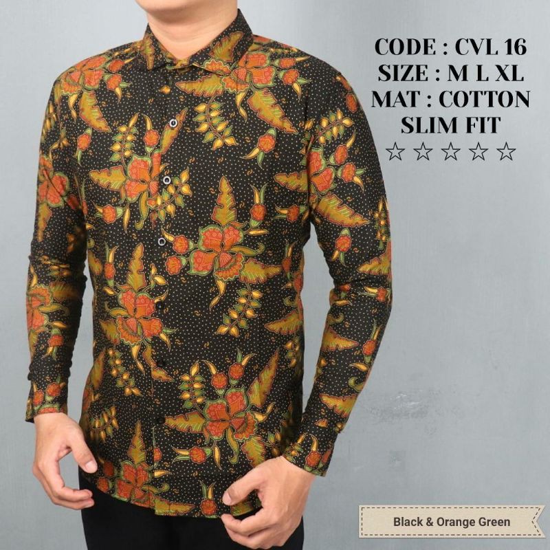 HEM KEMEJA BATIK PRIA SLIM FIT LENGAN PANJANG KATUN HALUS CBL850 MEWAH PREMIUM BAJU ELEGANT SIZE M L XL  SKU MS PENDEK JAKARTA PLATINUM