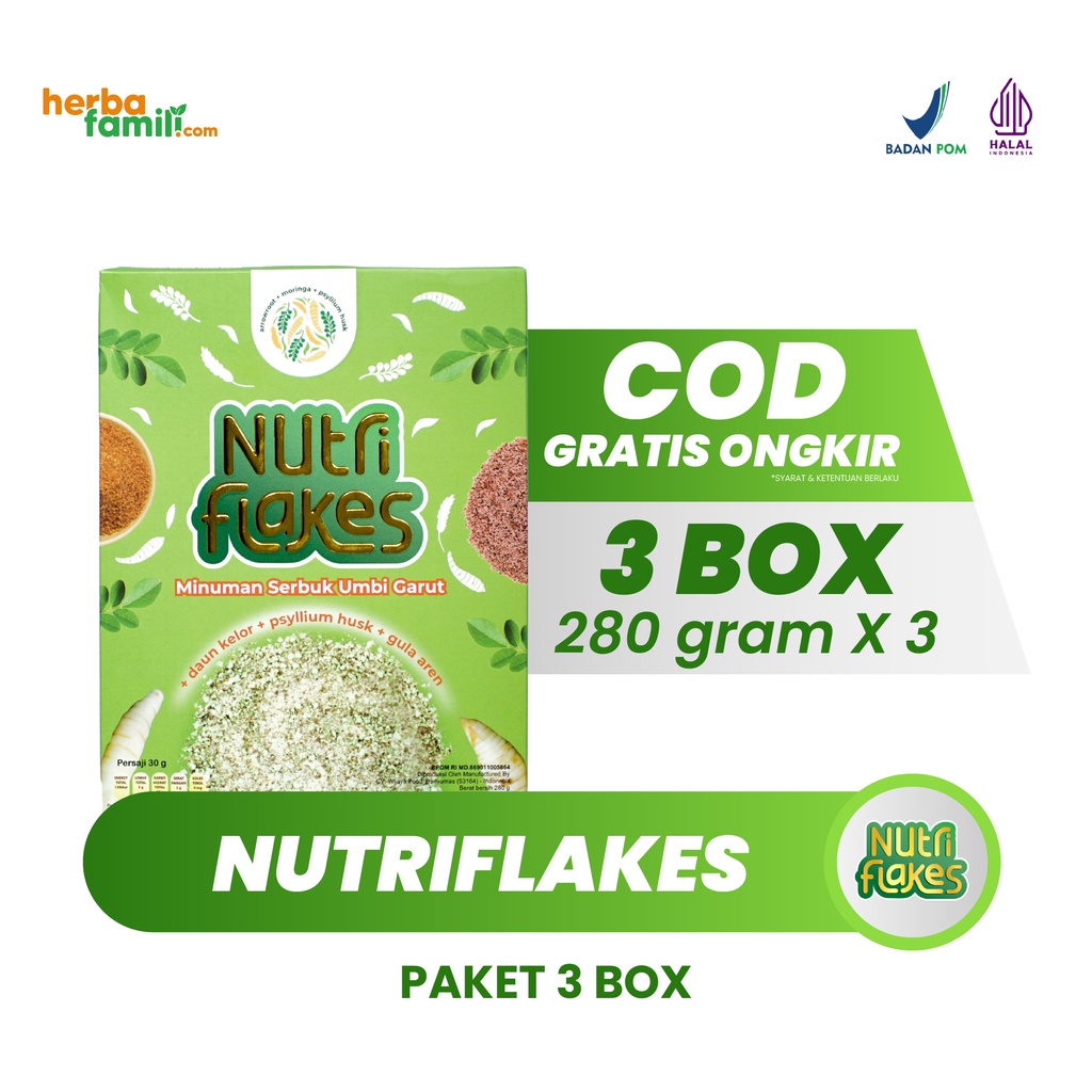 Nutriflakes Paket 3 Box Sereal Umbi Garut Obat Asam Lambung Atasi Maag Mag Gerd Original Makanan Diet Sehat Bernutrisi Isi 280 gr