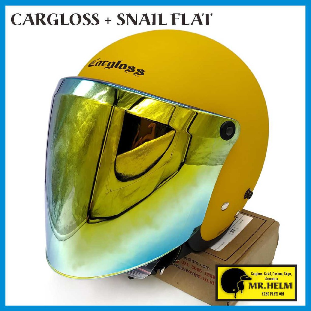 HELM CARGLOSS RETRO ORIGINAL YELLOW DOFF + VISOR SNAIL GOLD PREMIUM QUALITY ( MR HELM )