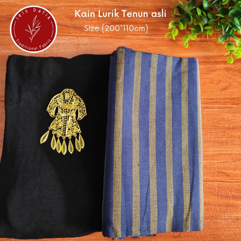 lurik Tenun asli motif garis kuning blok biru