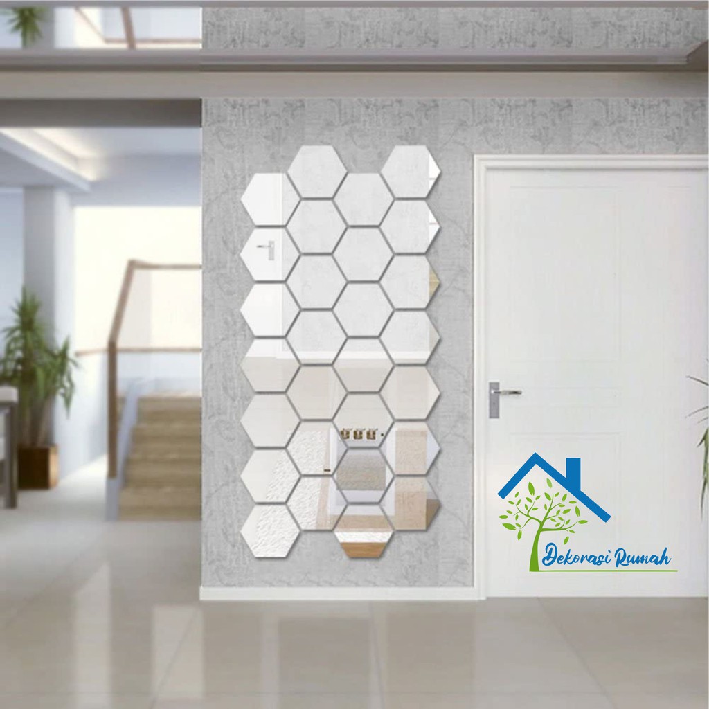 Cermin Kaca Hexagonal, cermin dinding, Cermin Aesthetic(ASLI KACA)-1