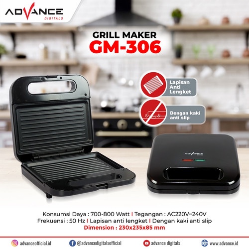 Panggang Listrik Advance Grill Maker GM-306 Panggang Daging Sosis Roti ORI