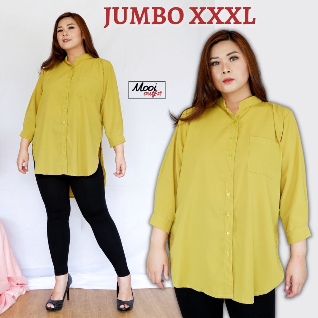 Kemeja Tunik Jumbo Terbaru / Tunik Kemeja Krah Shanghai Kekinian / Tunik Jumbo Xxxl Ld 120 Modern / Tunik Jumbo Busui / Baju Tunik Jumbo / Tunik Jumbo Ld 130 / Tunik Wanita Jumbo  / Tunik Wanita Terbaru Kekinian / Tunik Kemeja Wanita Jumbo Murah