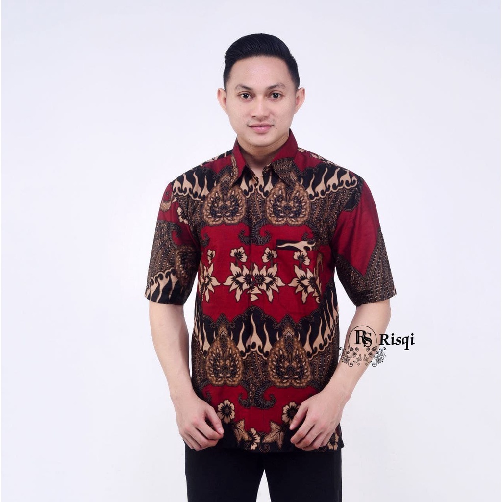 KEMEJA HEM BATIK PRIA LENGAN PANJANG COUPLE HEM KEMEJA MOTIF GARUDA MERAH