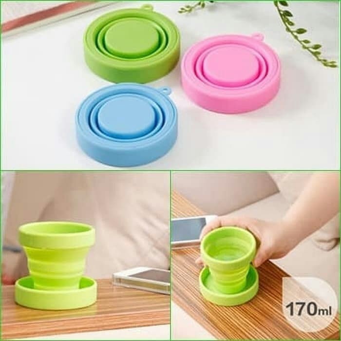 GELAS TRAVEL SILICONE PORTABLE CUP LIPAT TARIK SILIKON CANGKIR