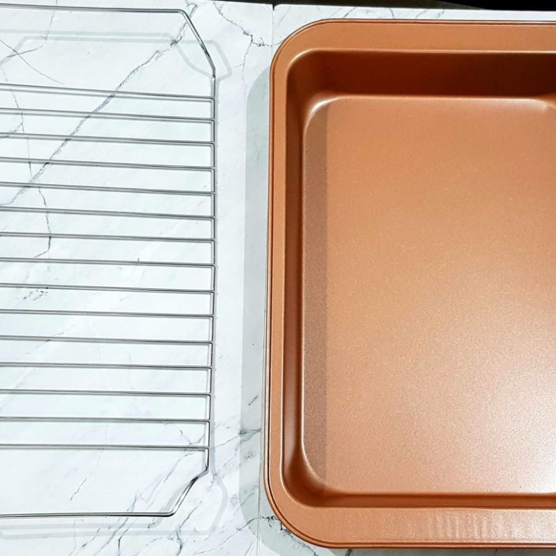 decor pan 37x25x5cm panggangan ayam daging copper pan loyang kecil dekor decorating pan wtih rack