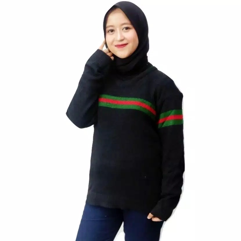 Sweater rajut pria long neck strip