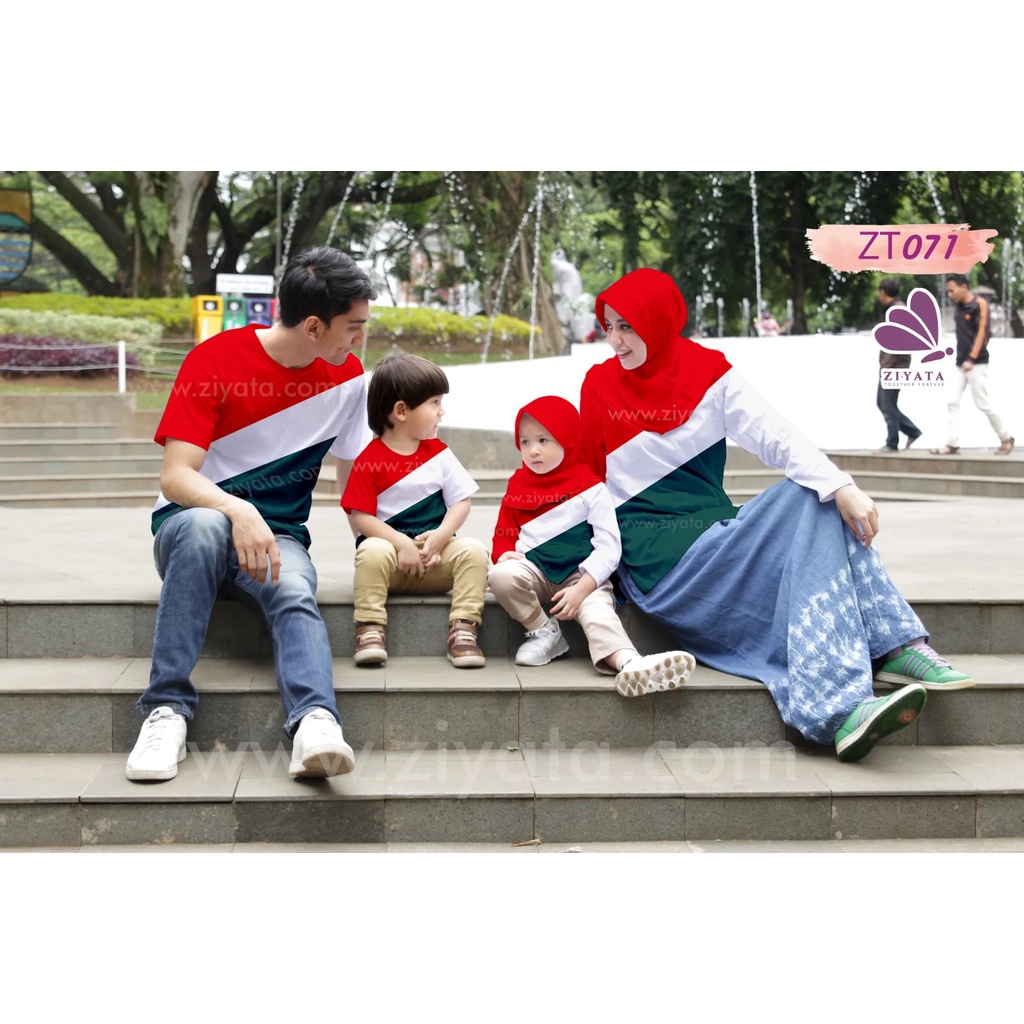 KAOS BAJU KELUARAGA COUPLE TERBARU NO SABLON MERAH PUTIH HIJAU LUMUT MODEL ZT071