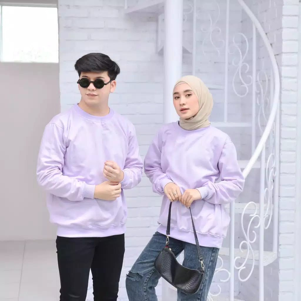 Crewneck Couple Pria Wanita Basic Polos Premium Bahan Fleece Tebal dan Halus harga MURAH