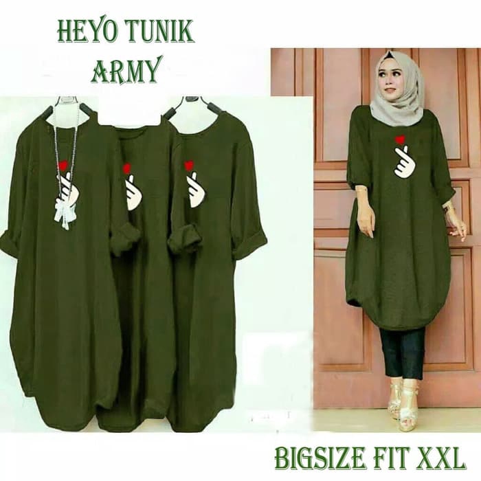 [TUNIK HEYO ARMY SL]Tunik Wanita babytery hijau army - Premium