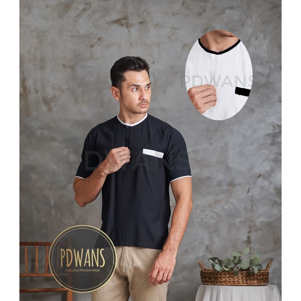 BAJU KOKO POLOS KATUN RAYON Koko Baju Koko Lengan Pendek PUTIH HITAM