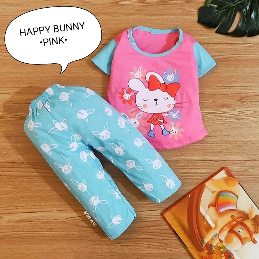 Klik Mds Setelan Baju Anak Perempuan Usia 0-18 Bulan Motif Happy Bunny