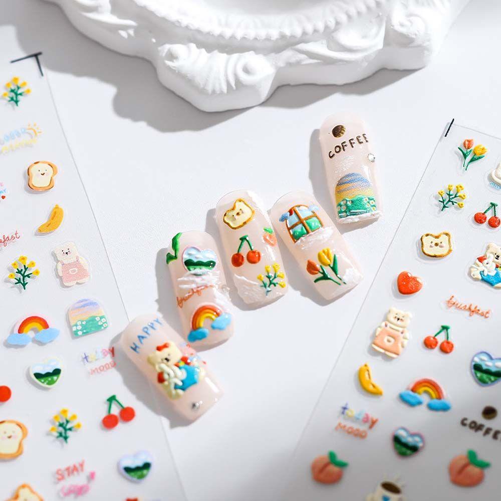 AUGUSTINA Agustinina Kartun Stiker Kuku Lucu Fashion Smiley Animal Melody Perekat Diri DIY Nail Art Dekorasi