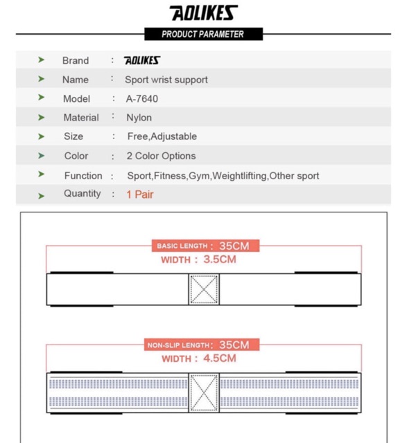 7640 AOLIKES WRIST STRAP POWER LIFTING SUPPORT BAND TALI FITNESS GYM