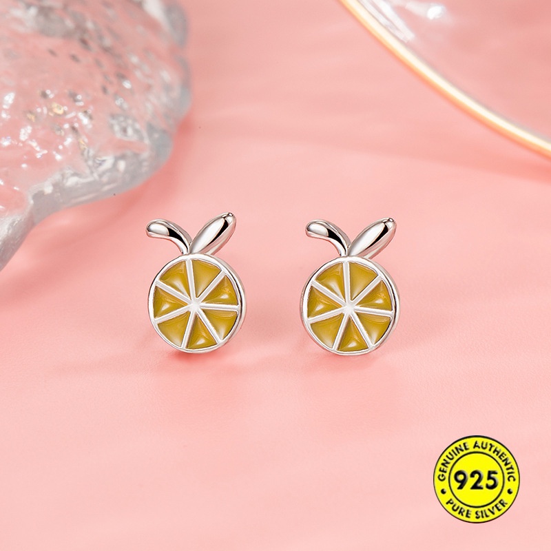 Anting Stud Desain Buah Lemon Telinga Kelinci Lucu Bebas Penghapusan Untuk Musim Panas