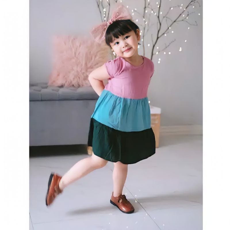 (1-8 Thn) Daster Dress Rayon Anak Perempuan Cewek Kombinasi Little bee Usia 1 - 8 Tahun