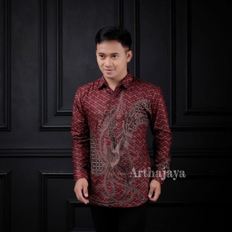 Kemeja Batik Pria Modern Lengan Panjang Casual Modis Slim Fit Trendy Masa Kini OL 162