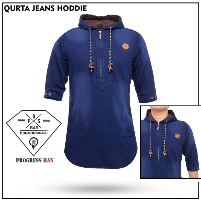 Koko qurta hoddie denim pria / qurta denim pria / Koko hoddie denim premium