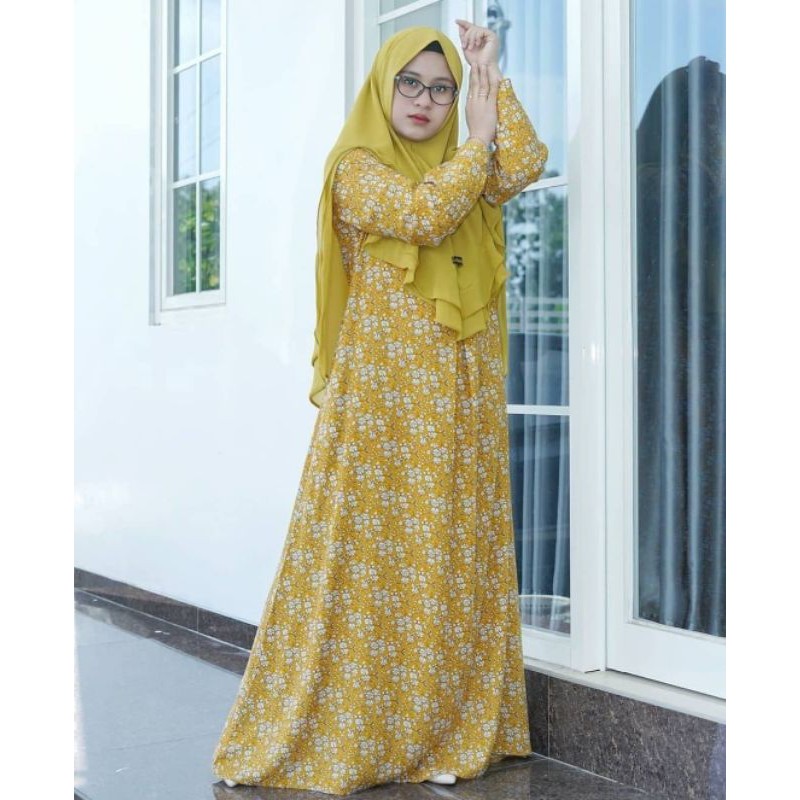 Gamis ANGLE Sekararum Fashion / Mustard L / Reseller sekararum fashion gamis semarang / Gamis Rayon 
