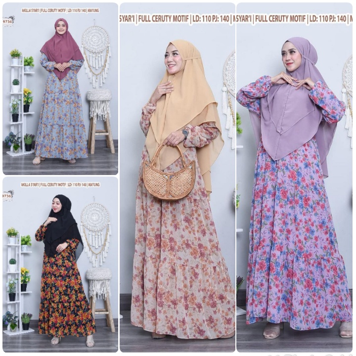 GAMIS SYAR'I AKILLA MOTIF BUNGA+ HIJAB