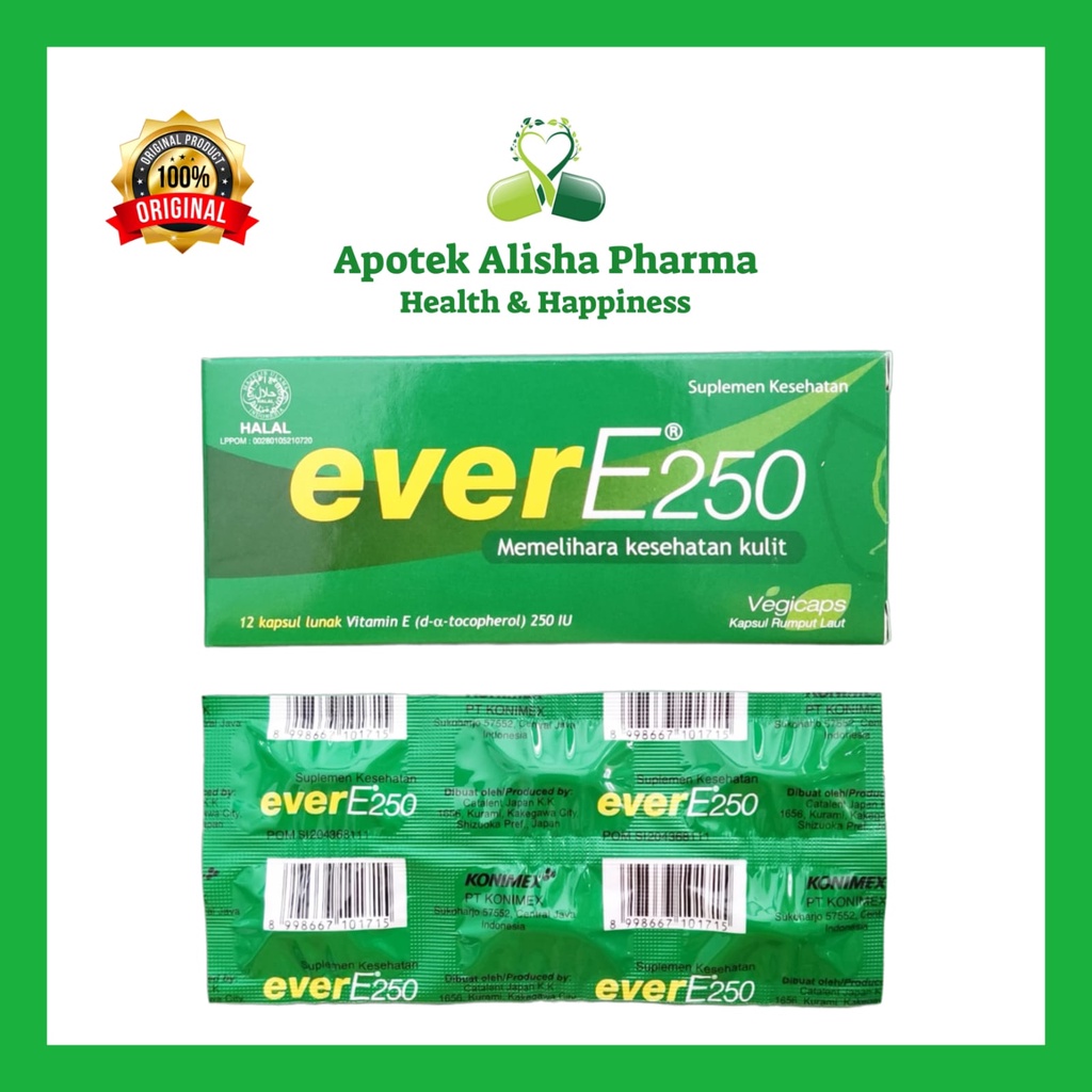 Ever E 250 Soft Kapsul Konimex - EverE Kapsul Suplemen Kecantikan Kulit / Vitamin E Alami Rumput Laut / Promil / Ever-E