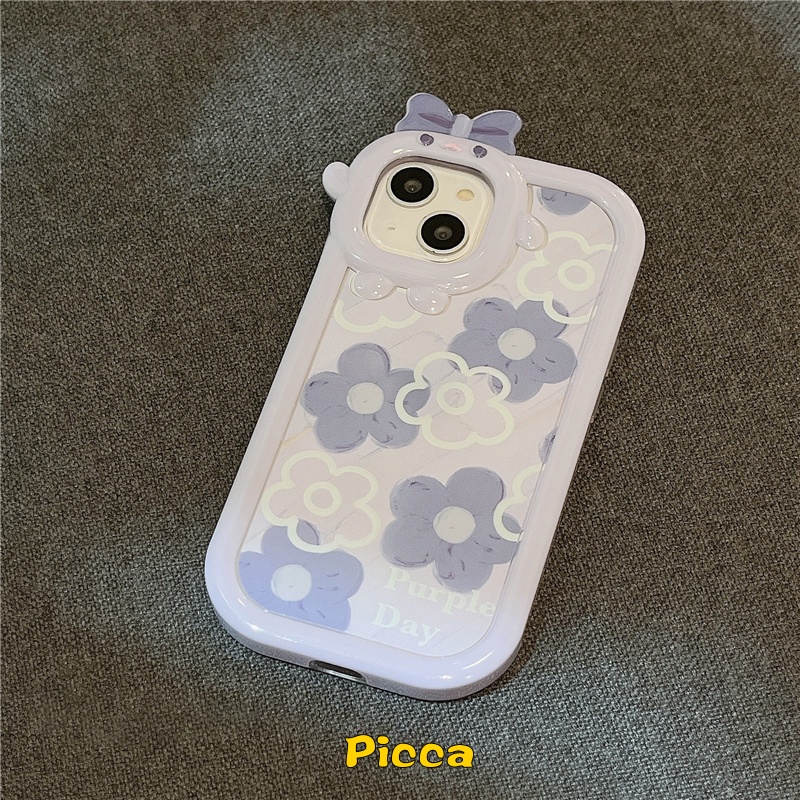 Ins Casing IPhone 11 XR 7 8 6 6S Plus 11 13 12 Pro MAX XS MAX X SE Motif Bunga Ungu 3D