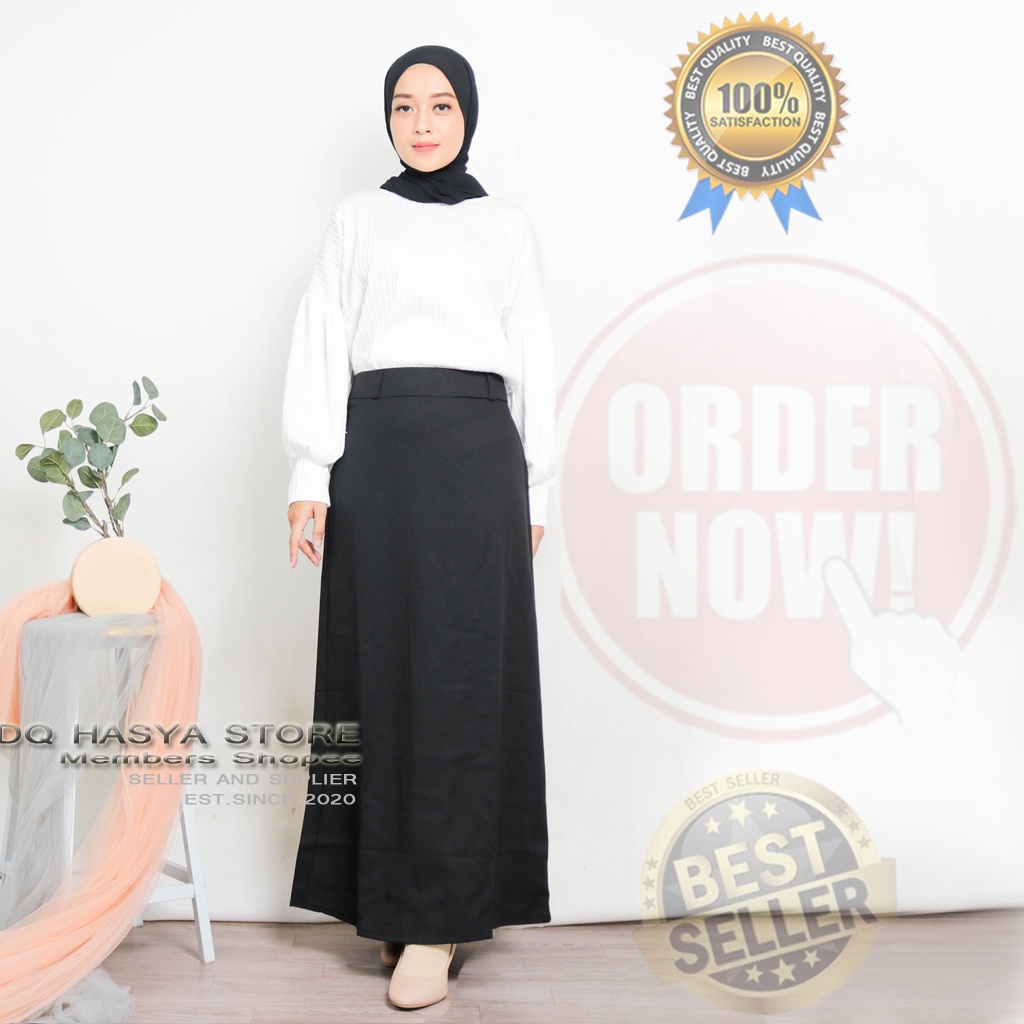 Rok A-Line Panjang Hitam Bahan Wol Karet Model Kerja Formal Kantor / Rok Bentuk A Jumbo