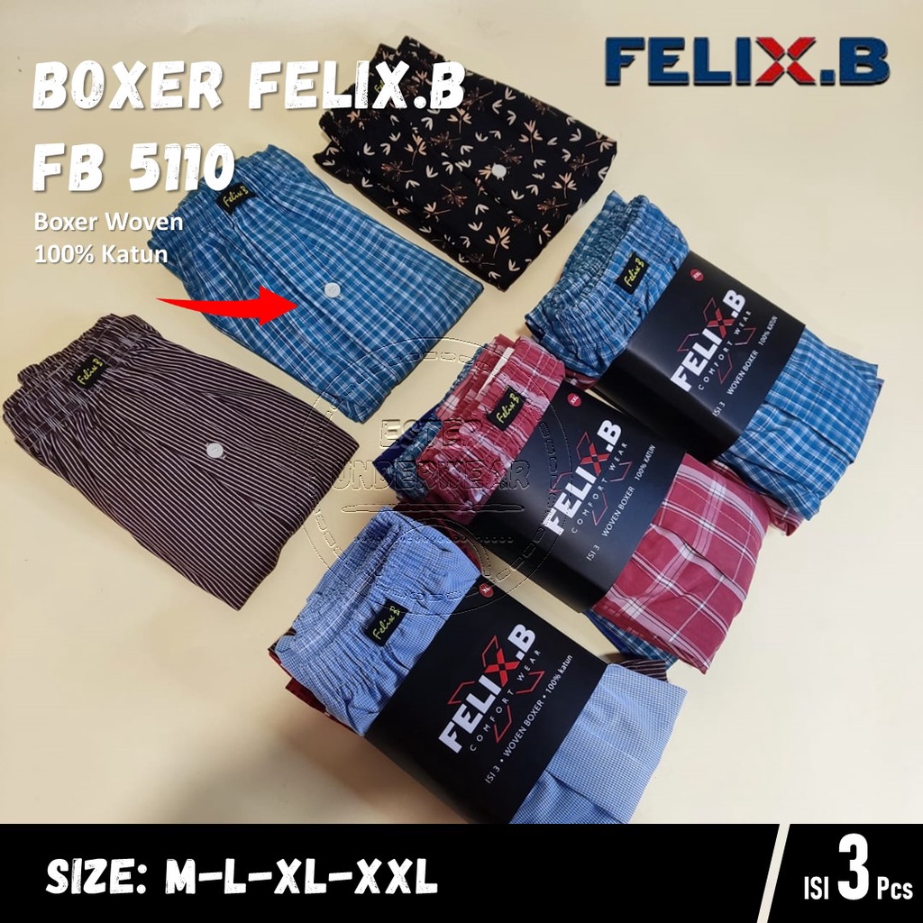 Felix.B Celana Boxer Woven Pria FB 5110 ISI-3Pcs